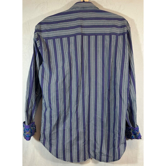 Robert Graham L Purple Striped Embroidered Flip Cuff Button Shirt Designer D59 - Picture 4 of 8